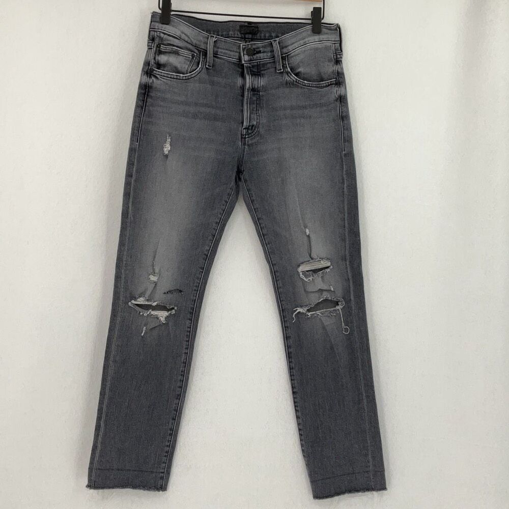 Mother Gray Denim Unstitched In The Dark Scrapper Cuff Ankle Fray Jeans Size 26